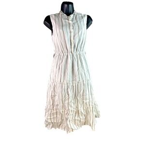 Simplee Dress Striped Sleeveless Tiered coastal Boho cottage Midi‎ Sz M Preppy